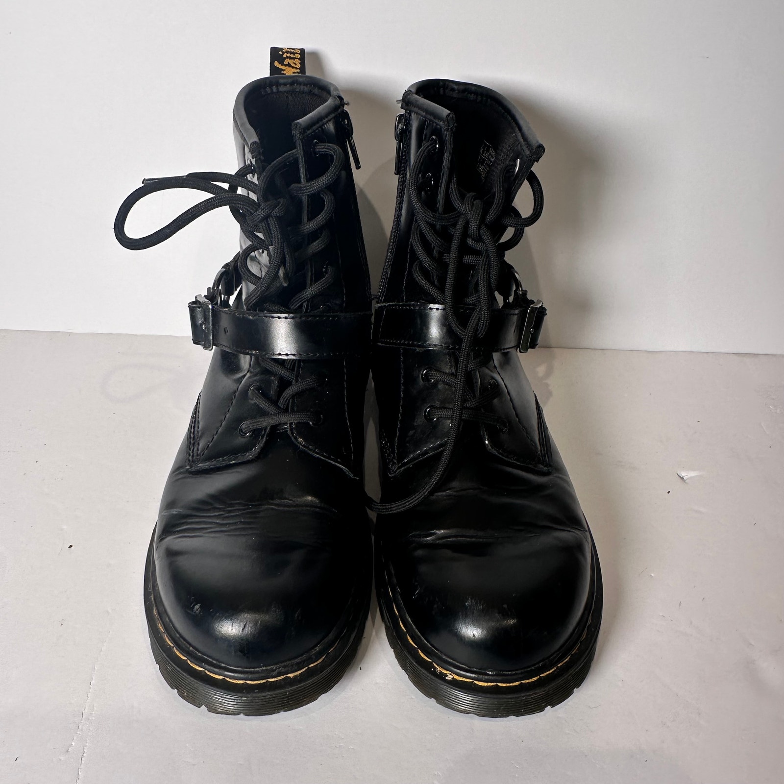 Dr. Martens 1460 Black Patent Leather Lace Up Combat Boots Harness Ladies 7